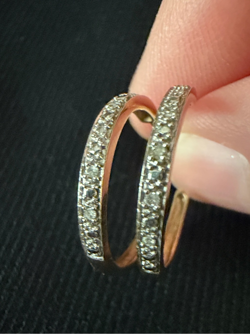 Solid 10K gold hoops huggies earrings with natural diamonds